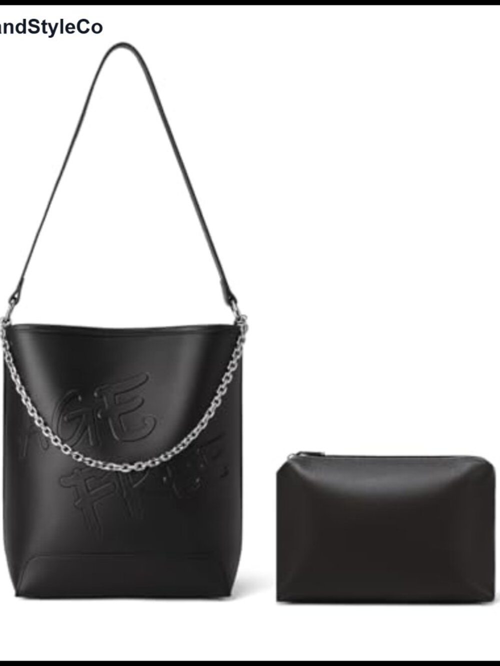 Vegan Leather Shoulder Bag Chain Strap & Matching Pouch Gift Box